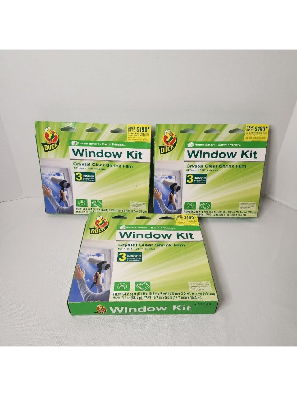 Duck Window Kit Crystal Clear Shrink Film 62" X 126" Indoor Insulation 3 windows